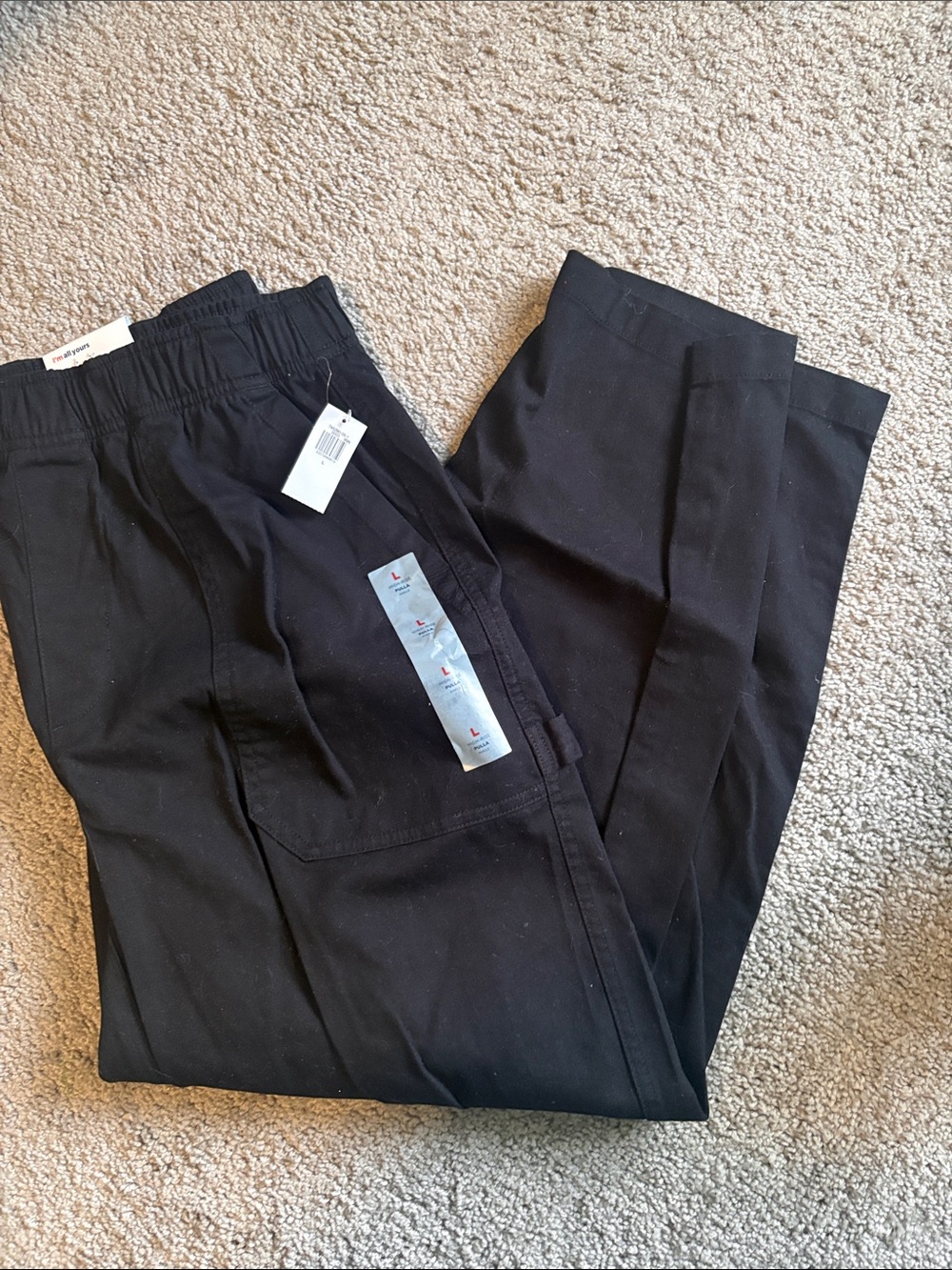 Old Navy Pulla pull-on Black Casual Elastic-Waist Pants cargo new L
